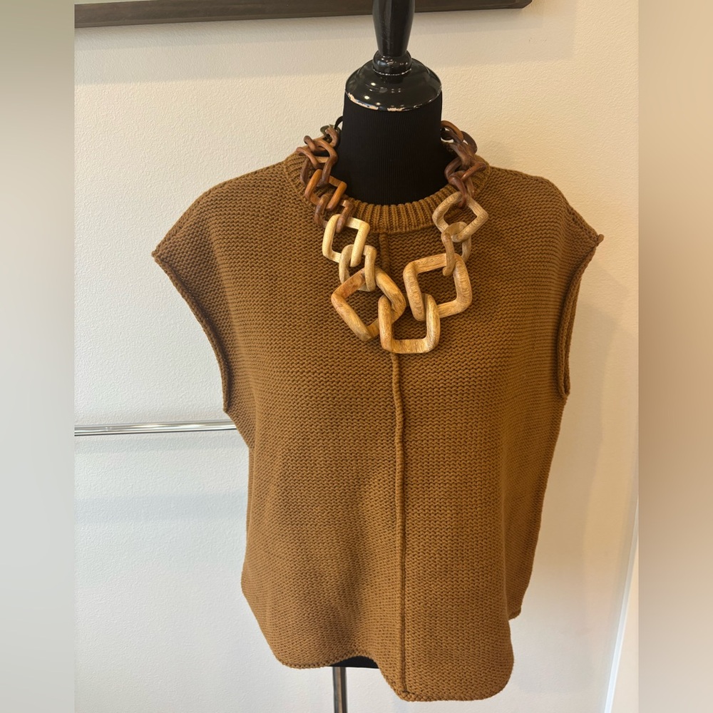 Chunky Knit Brown Sleeveless Sweater